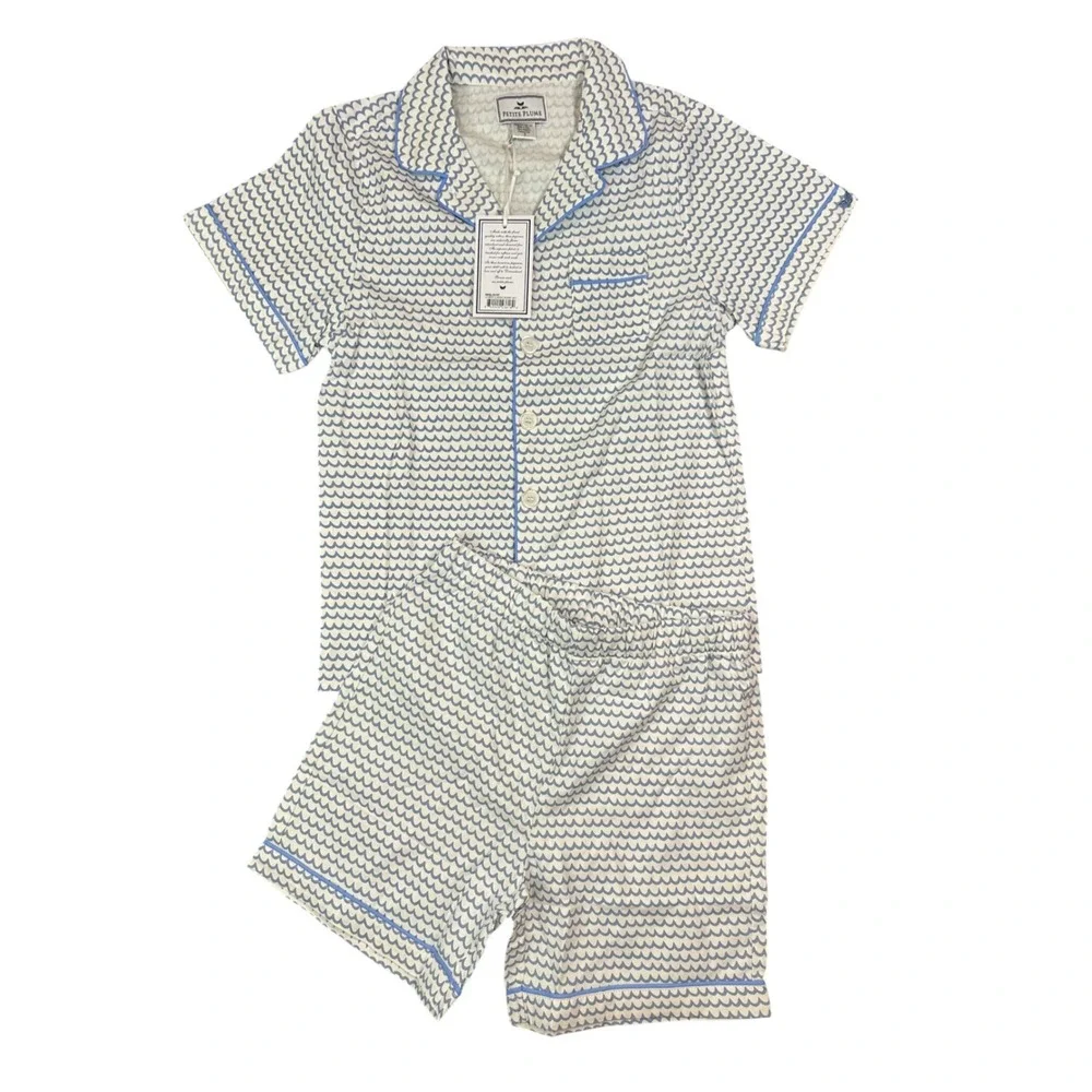 Petite Plume La Mer Classic Short Set Blue Wave Pajamas Kids Size 7 SSSLM107
